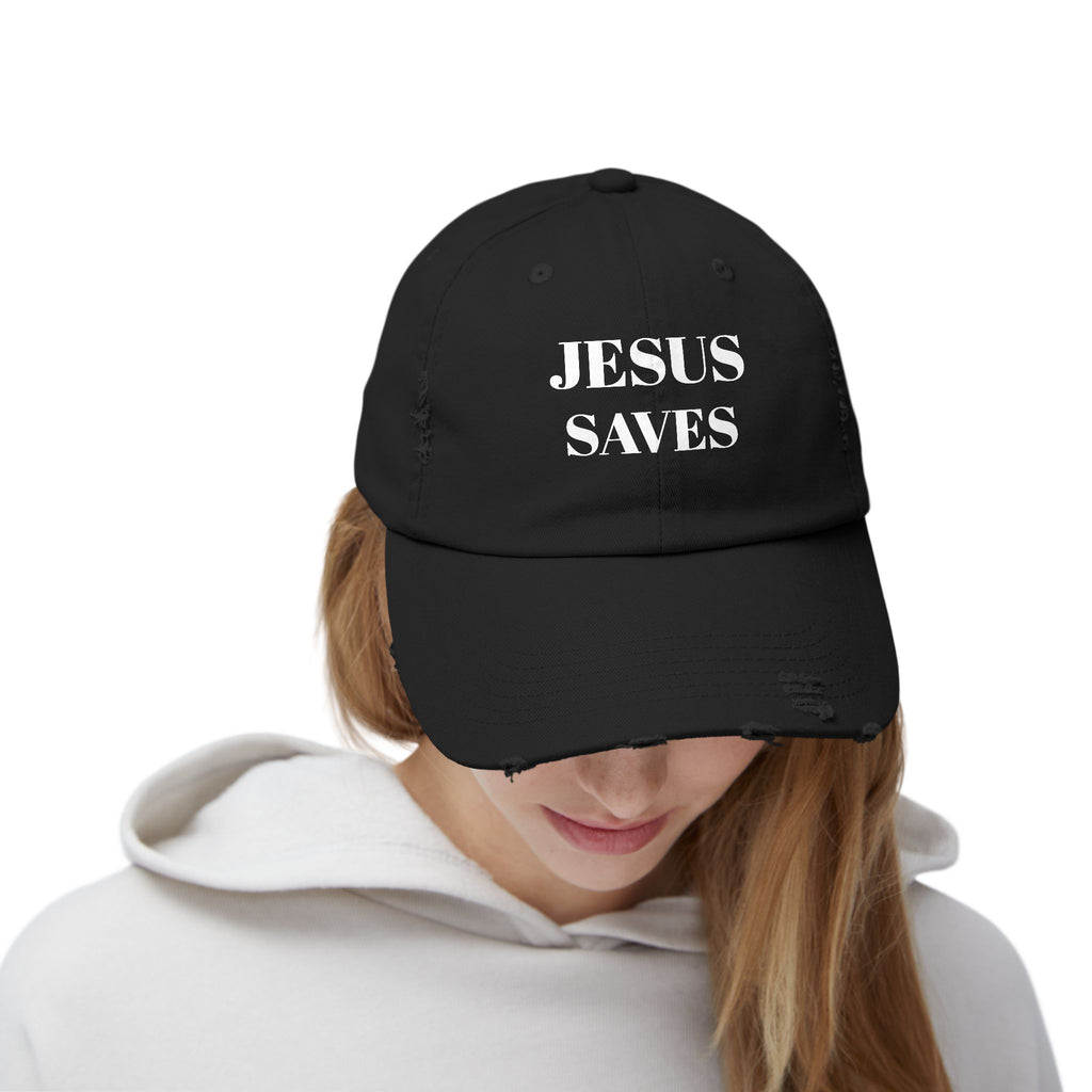 Jesus Saves Unisex Distressed Cap